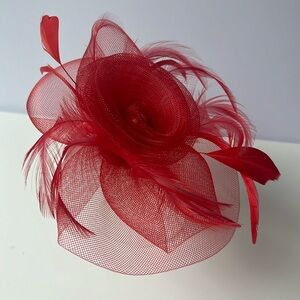 NEW Fascinator Red Hat with Red accents and a pearl